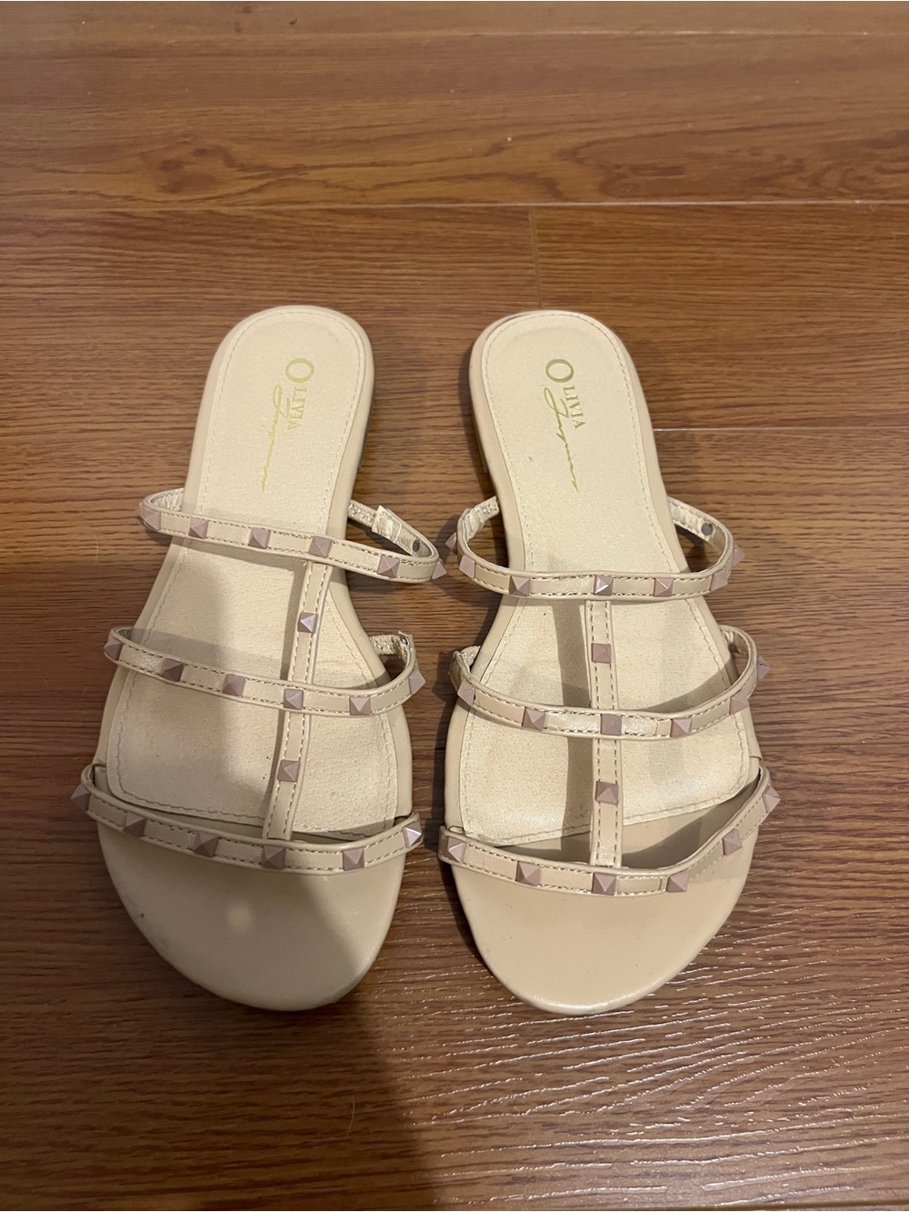Women’s Beige Studded Slide Sandals